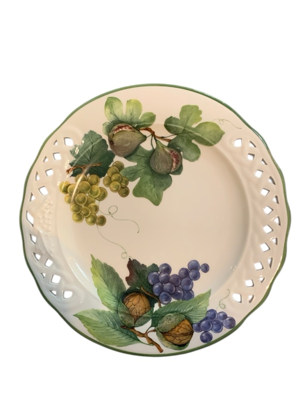 Brunelli Made In Italy Set of 2 Pierced Lattice Plates 8 1/4 Figs & Olives